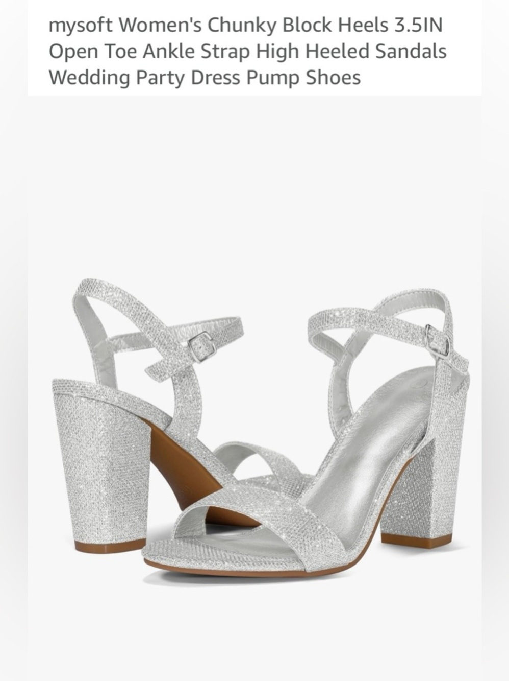 Silver Glitter Block Heel Sandals with Ankle Strap Sz 7 wedding guest formal
